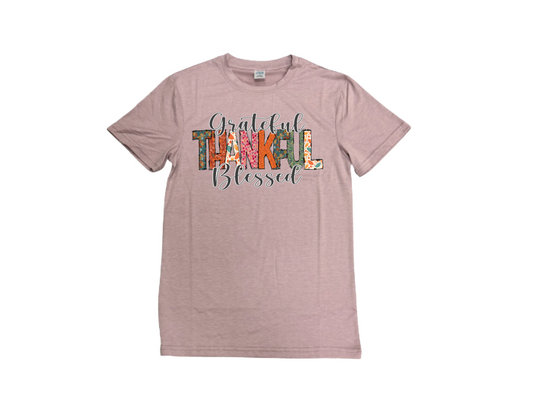 Grateful Thankful Blessed T-shirt - Short Sleeved